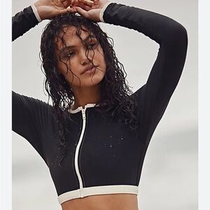 New Free People ONEONE Kai Surf Top zips black white trim medium One One